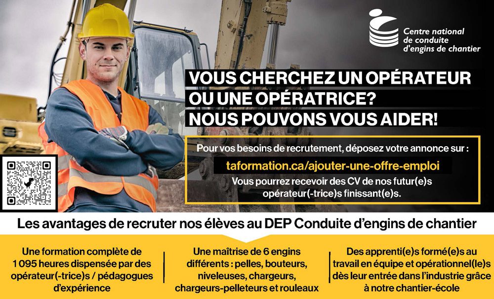 Publicité : recruter un élève du Centre national de conduite d'engins de chantier