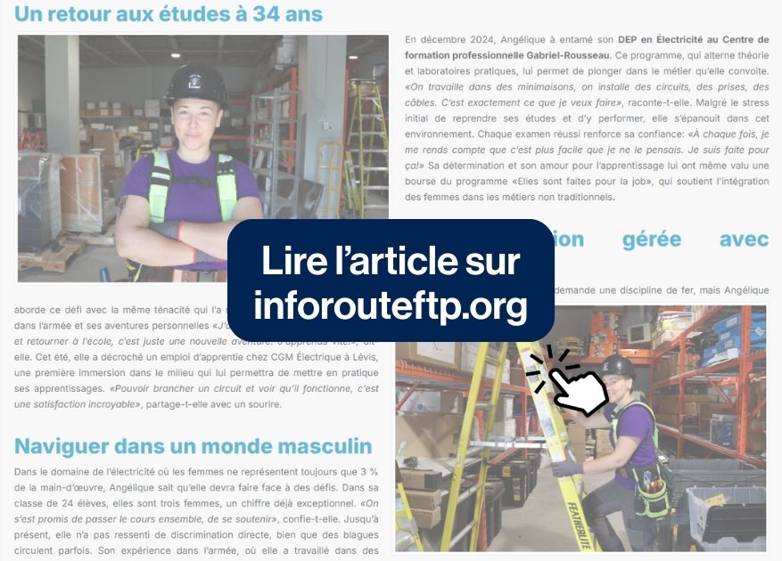 Angélique Marcoux - DEP Électricité au centre de formation professionnelle Gabriel-Rousseau - Article de Pionnières de la compétence Angélique Marcoux - DEP Électricité au centre de formation professionnelle Gabriel-Rousseau - Article de Pionnières de la compétence